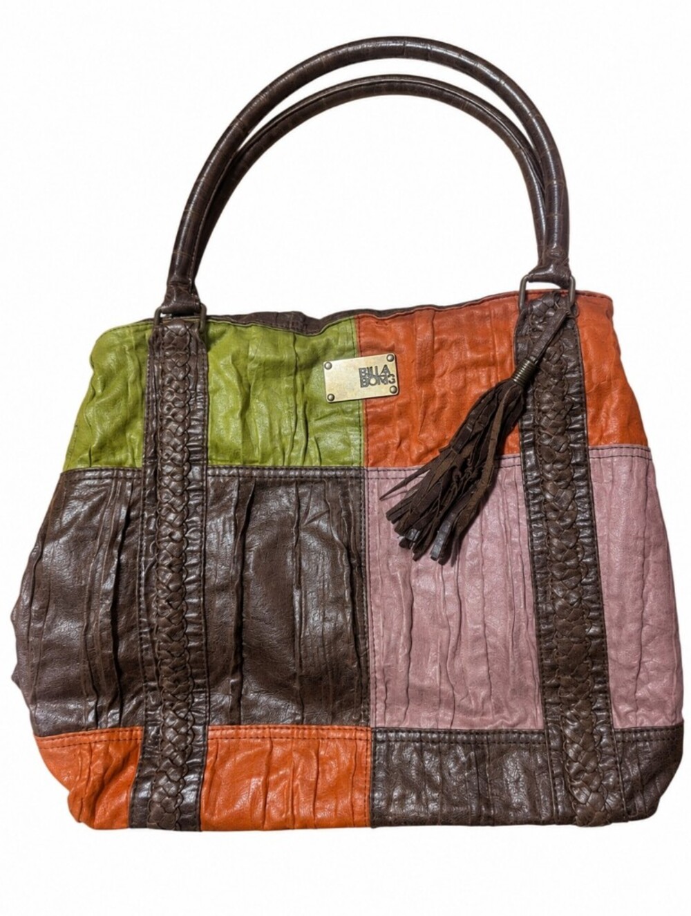 Billabong Patchwork Leather Tote Bag Brown Multicolor Boho Shoulder Bag